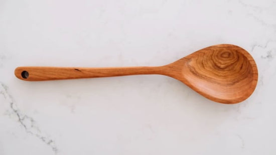 video of cherry pan spoon hand carved