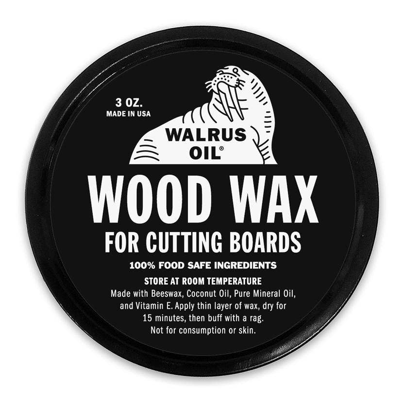 walrus oil wood wax in a 3 oz black can