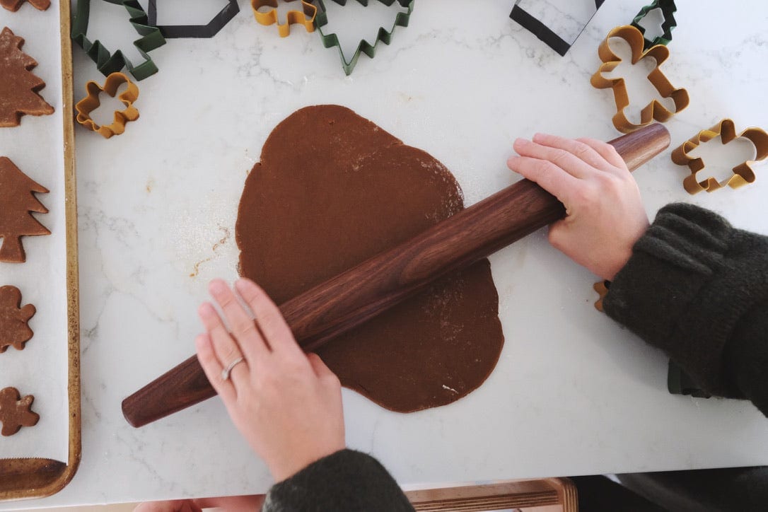 french rolling pin rolling out gingerbread dough