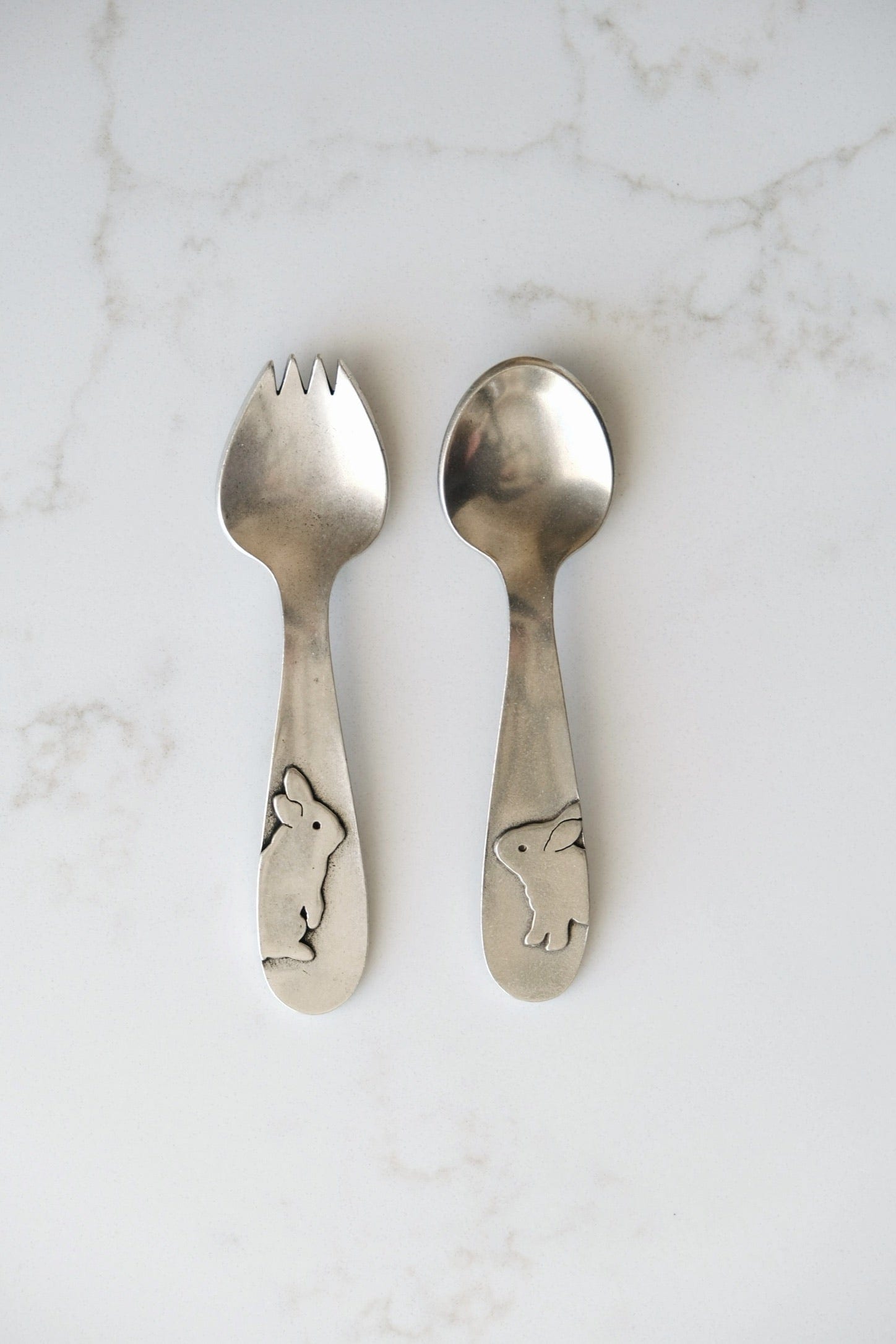 rabbit pewter spoon set for toddlers