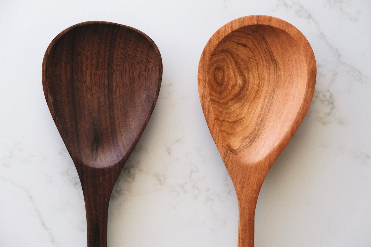 cherry and walnut pan spoons side by side