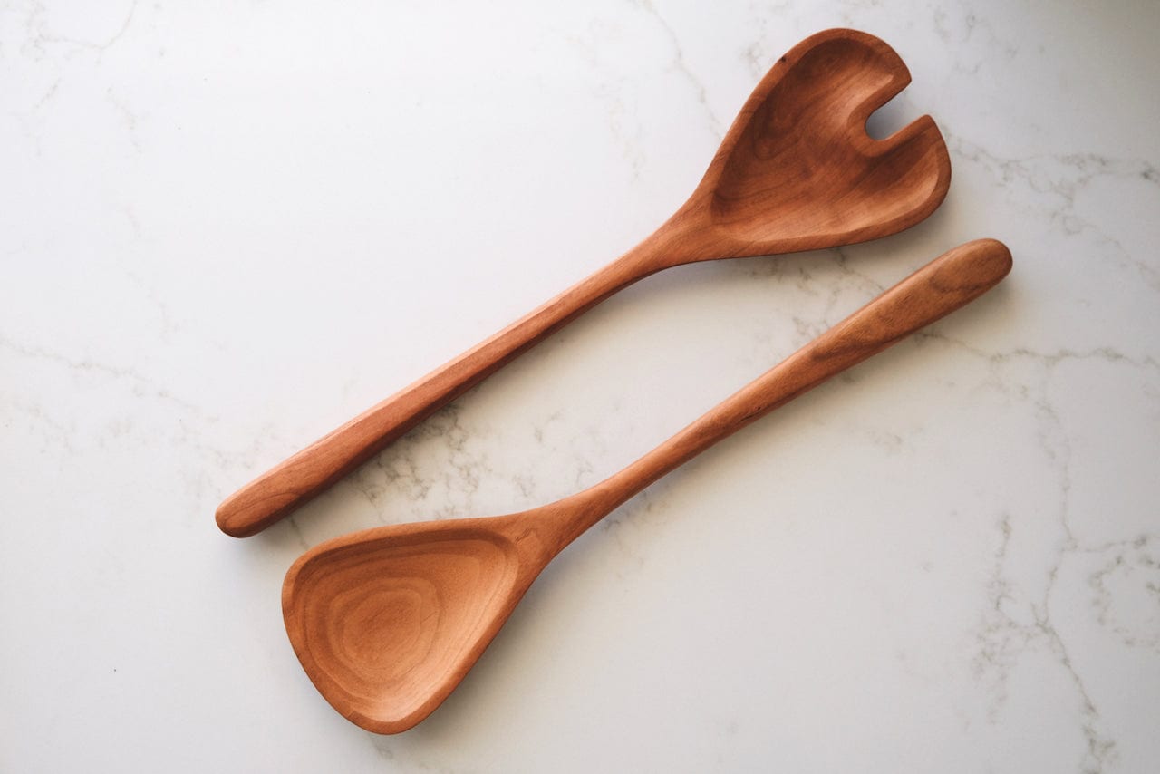 cherry salad servers hand carved in the USA