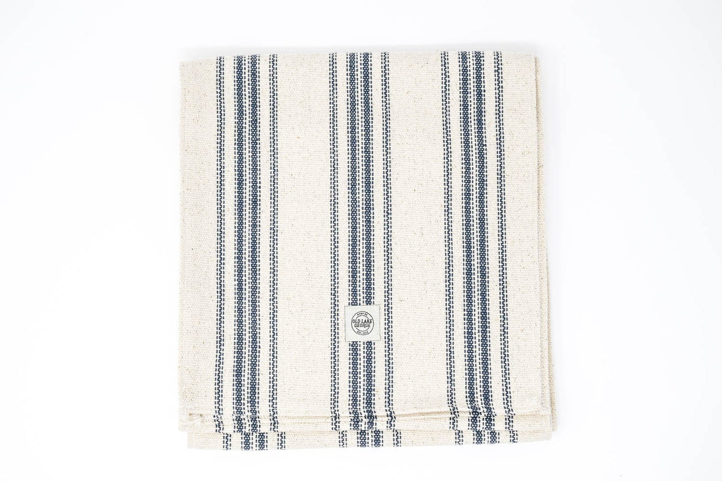 10"x90" grain sack cotton and polyester blend fabric farmhouse runner. Features 12 stitched blue lines and a 1/8" fringe on the edges that will not unravel.